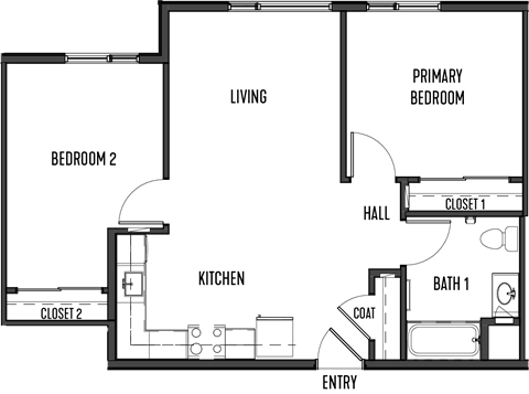 a floor plan of a studio apartment with a bedroom and a living room